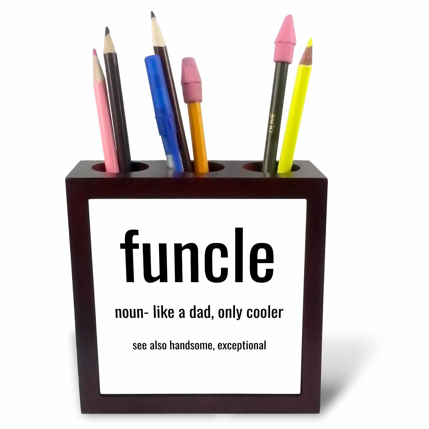 3dRose Funcle, Noun Like a Dad, Only Cooler, Black Lettering on White Background Inch (Ph_265849_1), 5" Tiles Pen Holder