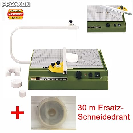 PROXXON Styroporschneider / Heißdraht-Schneidegerät THERMOCUT 230/E Set - inklusive 2-Funktionen-Anschlag mit klemmbarer Führ