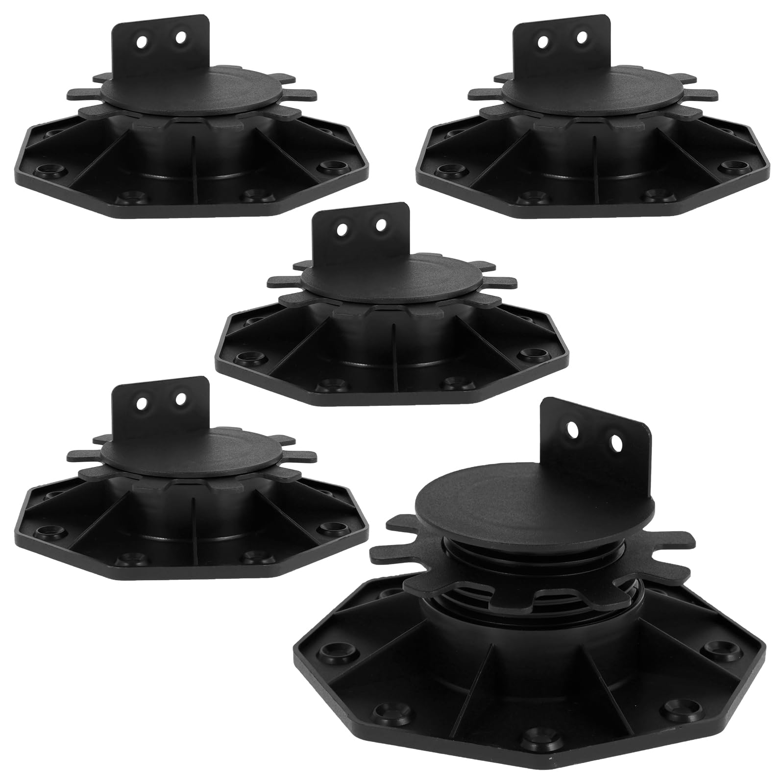 5Pcs Height Adjustable Deck Support Pedestals, Plastic Floor Lift Base, Shed Base, Riser Bearing Support, Sturdy Floor Supports Lift Bearing Set for Wood, WPC, Aluminum