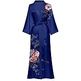 Women's Long Kimono Robe Floral Silk Robe Satin Silky Bathrobe Sleepwear Bridesmaid Wedding Robes