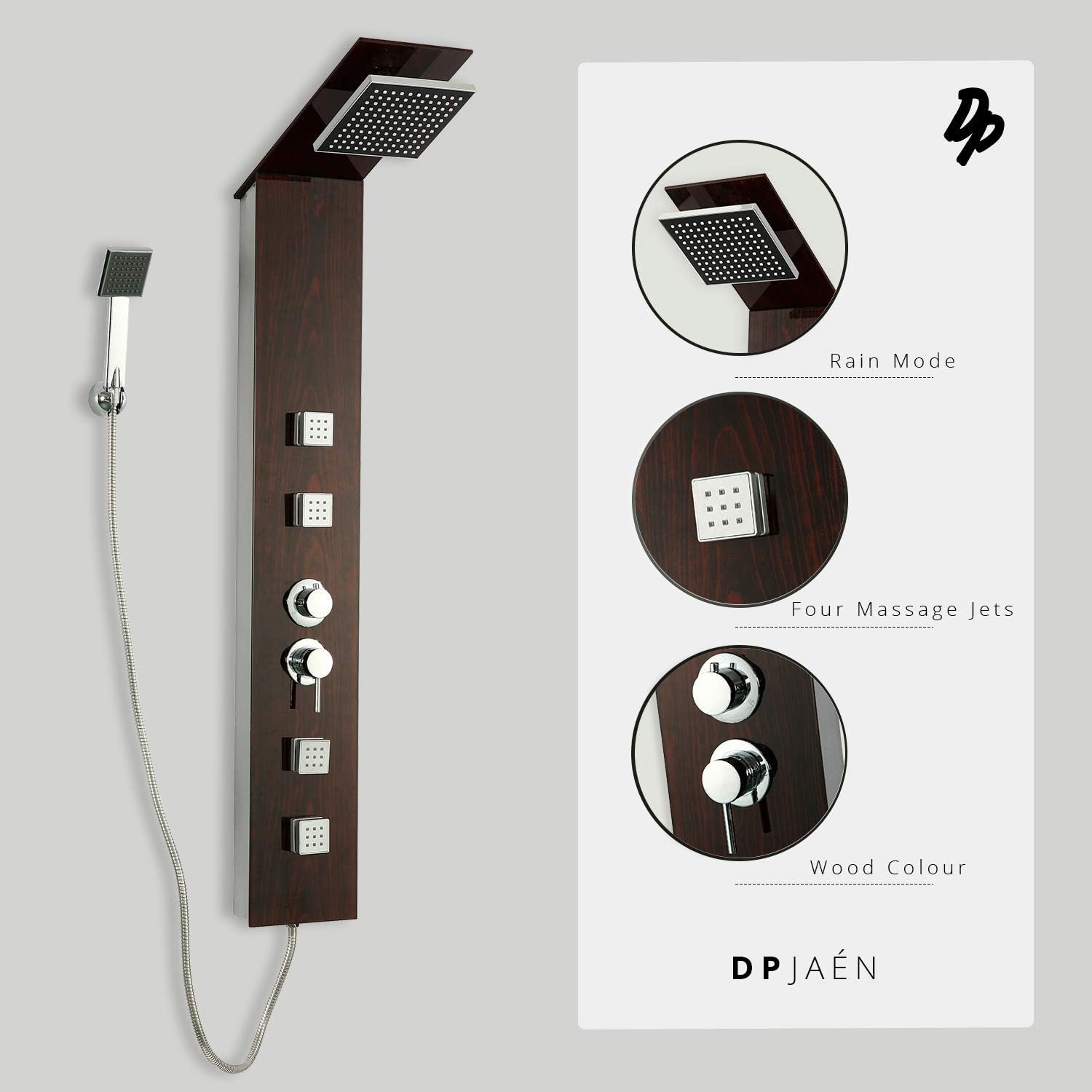 DP Bath CF-7074 Glass Shower Panel with Jets Jaen, Silver - Image 4