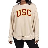 chicka-d Women's Burnout Hi-lo Campus Crewneck Fleece Sweatshirt | NCAA Classic Arch Over Neutral