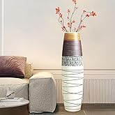 POPGRAT Tall Floor Vase 32 inches, Handmade Large Ceramic Rustic Vases for Home Decor Living Room, Boho Textured Decorative Vases Wide Mouth Opening Corner Vase for Pampas Grass