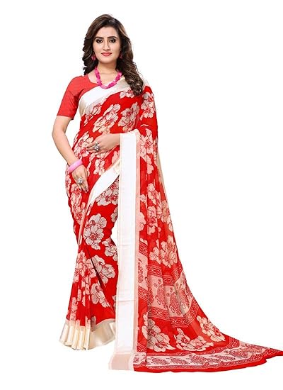 amazon red white saree