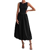 BTFBM Women's 2026 Summer Casual Sleeveless Midi Dress Patchwork Knit Tank Bubble Long Flowy Beach Maxi Sundress Pockets