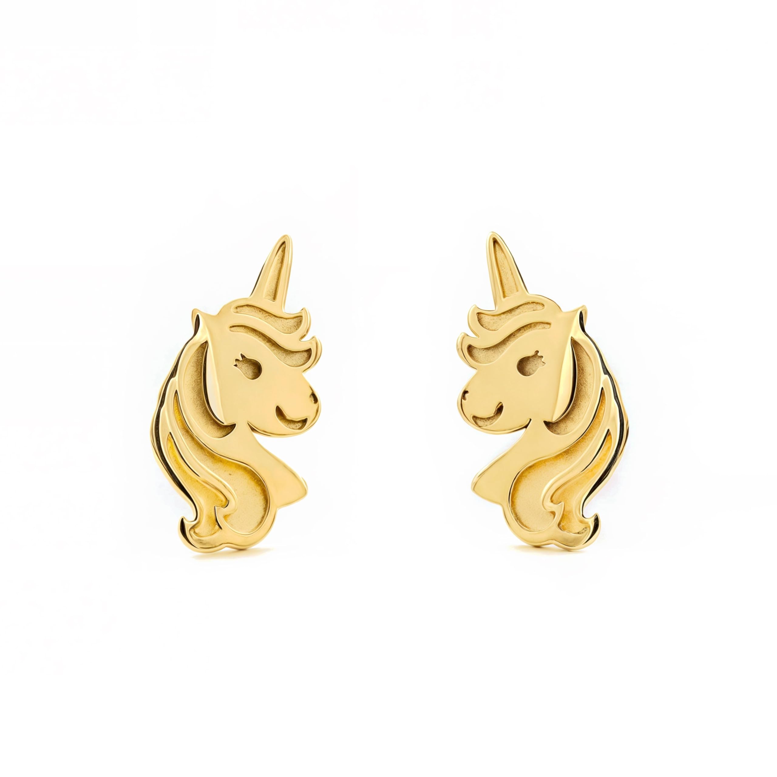 Mondepetit - 9ct Yellow Gold Unicorn Children's Girls Earrings shine