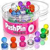 35 Colored Refrigerator Magnets Strong - Little Magnets for Whiteboard Organization - Push Pin Magnet for Refrigerator - Neodymium Push Pin Magnets Refrigerator - Magnetic Pins Cute Magnets for Fridge