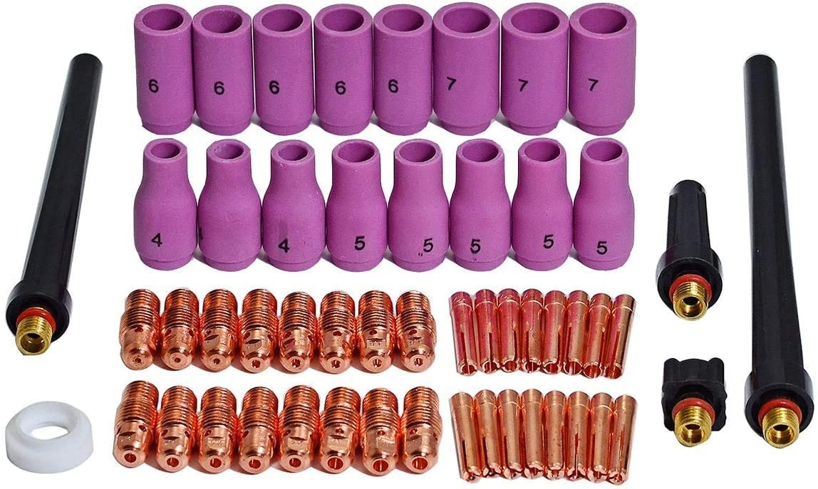 RIVERWELD TIG Collet Bodies Aluminium Nozzles Ceramic Cups 13N TIG Back Caps 41V Series Insulator Cup Gasket 598882 Assorted Sizes kit for DB SR WP 9 20 25 TIG Welding Torch 53pcs
