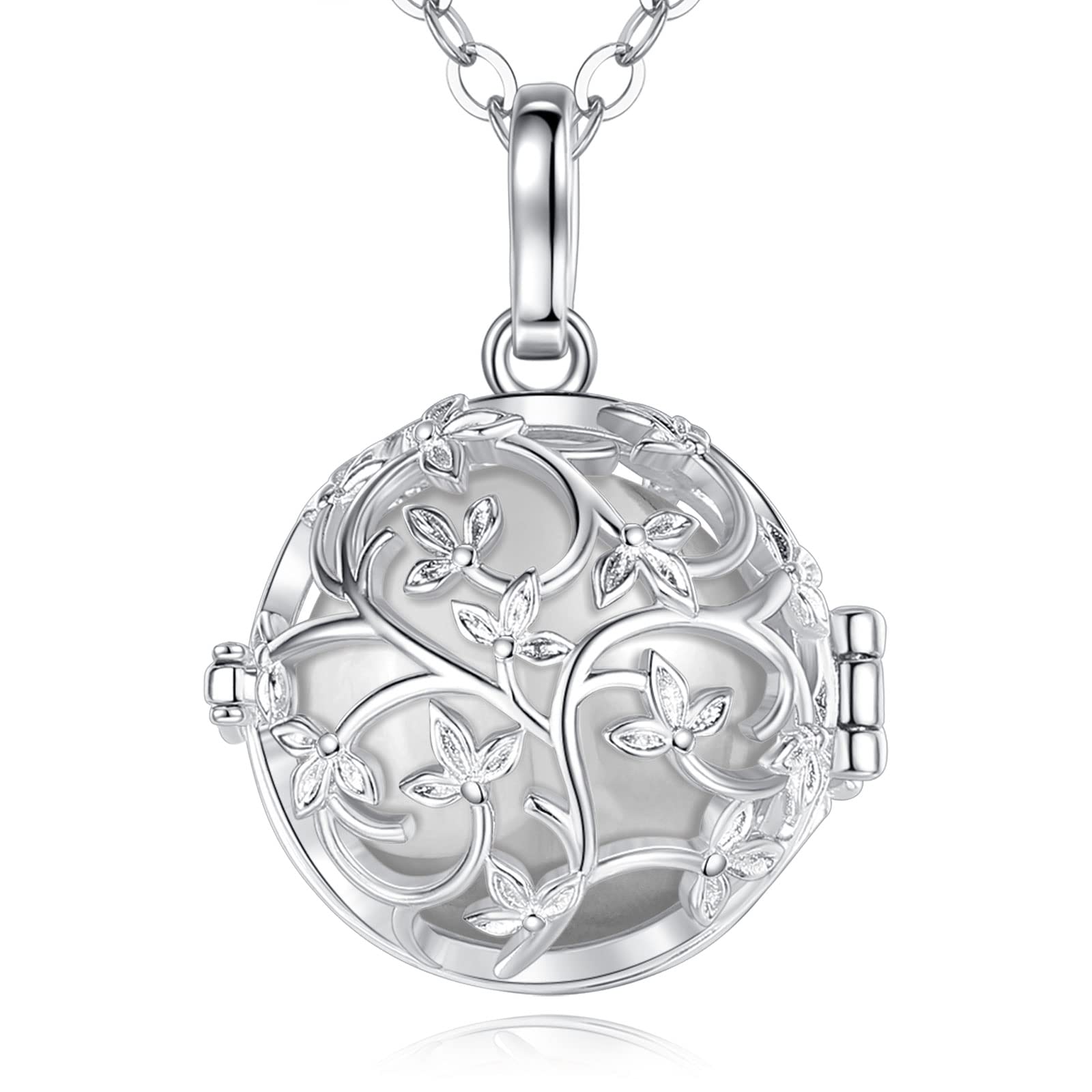 EUDORA Harmony Ball Angel Caller Pregnancy Necklace for Women, Mexico Bola Pendant Tree of Flower Necklaces Music Chime Wishing Bell Jewellry Gift for Mother Girls, 45inch + 30inch Chain
