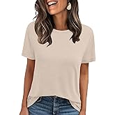 LOOKFACE Women's Summer Short Sleeve Crewneck T Shirts Solid Color Tees Casual Basic Tops