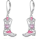 JBAERD Pink Cowgirl Boot Earrings Sterling Silver Cowgirl Earrings Jewelry Gifts for Women