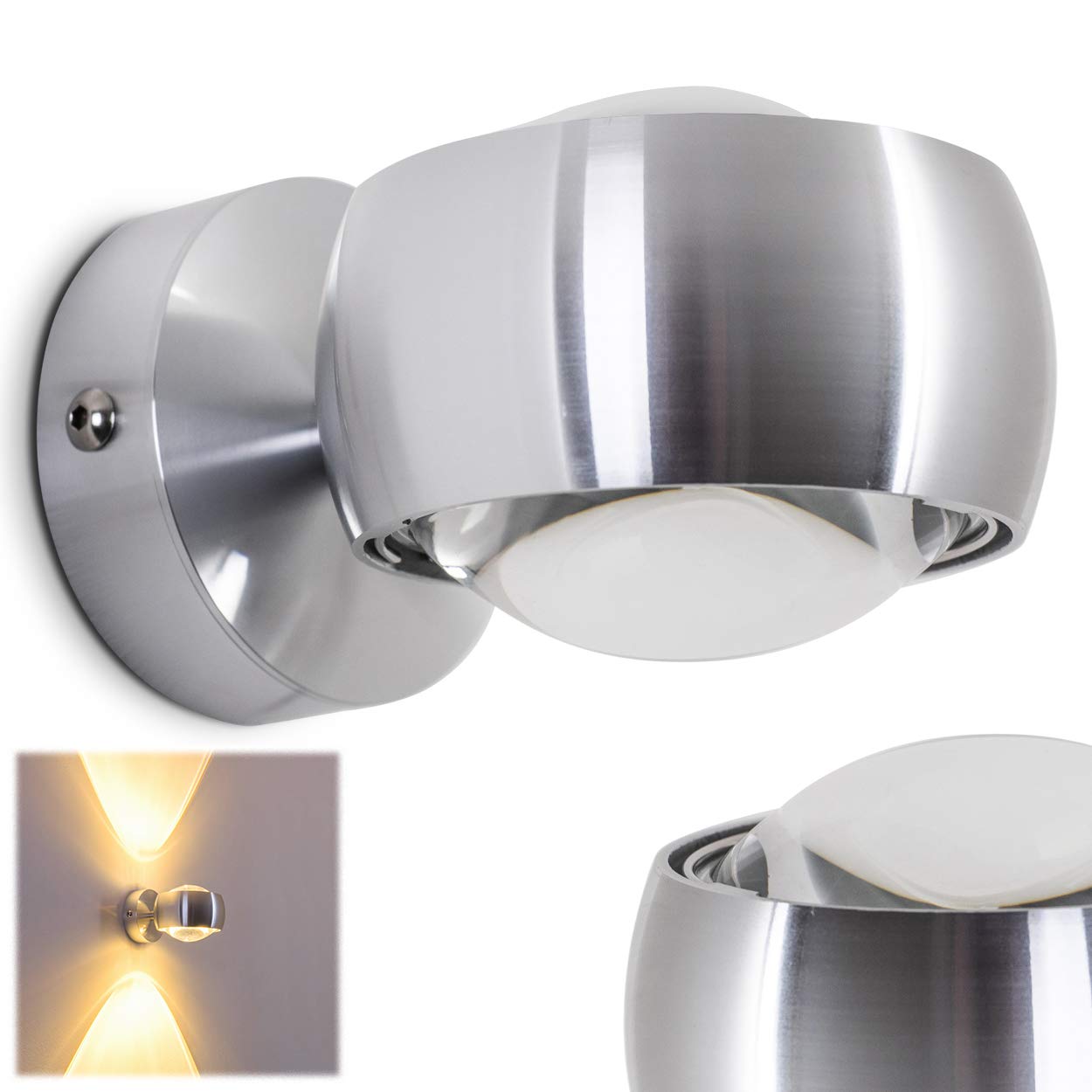 Wall Light Sapri semicircular Made of Metal with Effect Light on the wall in Silver - semicircular Modern Living Room Light with Glass Lenses, Without Bulbs