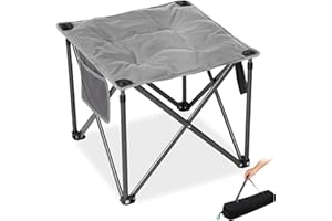 FUNDANGO Folding Camping Stool, 18.1 Inch Oversized Foot Rest 400 Lbs Heavy Duty Portable Padded Stools Seat Anti-Slip Foots & Carry Strap for Fishing Outdoor Lawn Travel (Grey)