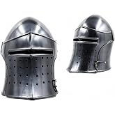 Viking Black Knight Battle Barbuta Medieval Visored Helmet for LARP, Cosplay, Renaissance Fairs, Halloween, Historical Reenactment