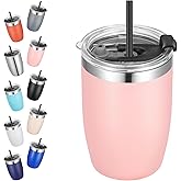 VEGOND Stainless Steel 12 oz Tumblers bulk Vacuum Insulated Double Wall Travel Tumbler with Lid and Straw Reusable Tumbler, Pink 1 Pack