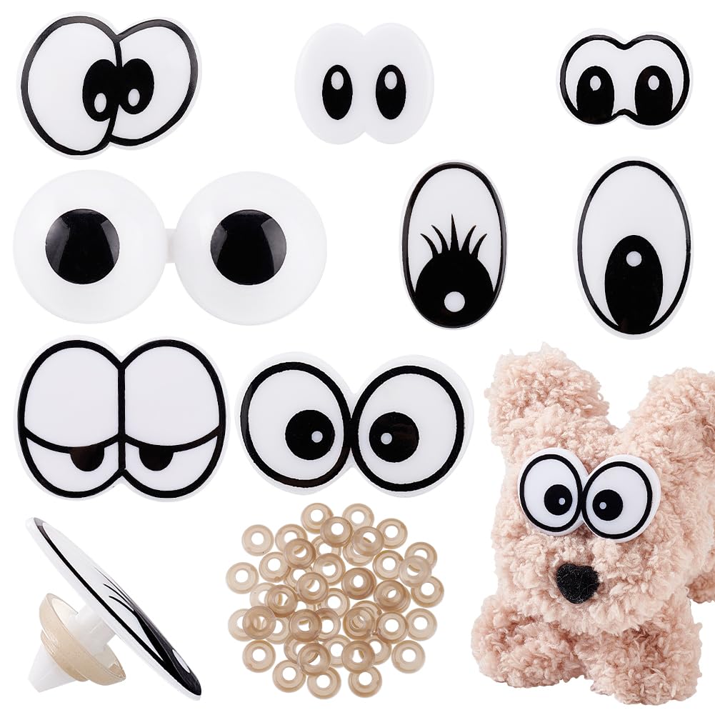 Photo 1 of AHADERMAKER 8 Styles Cute Plastic Craft Safety Eyes with Spacer, Doll Craft Eyes, Mixed Color Oval Doll Eye Patch for DIY Sewing Craft Puppet Bear Doll Making