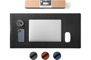 SenseAGE Leather Desk Pad Protector, Natural Rubber Office Desk Mat Mouse Pad, Non-Slip PU Leather Desk Blotter, Water-Resistant Laptop Writing Desk Pad for Office and Home (31.5” x 15.8”, Black)