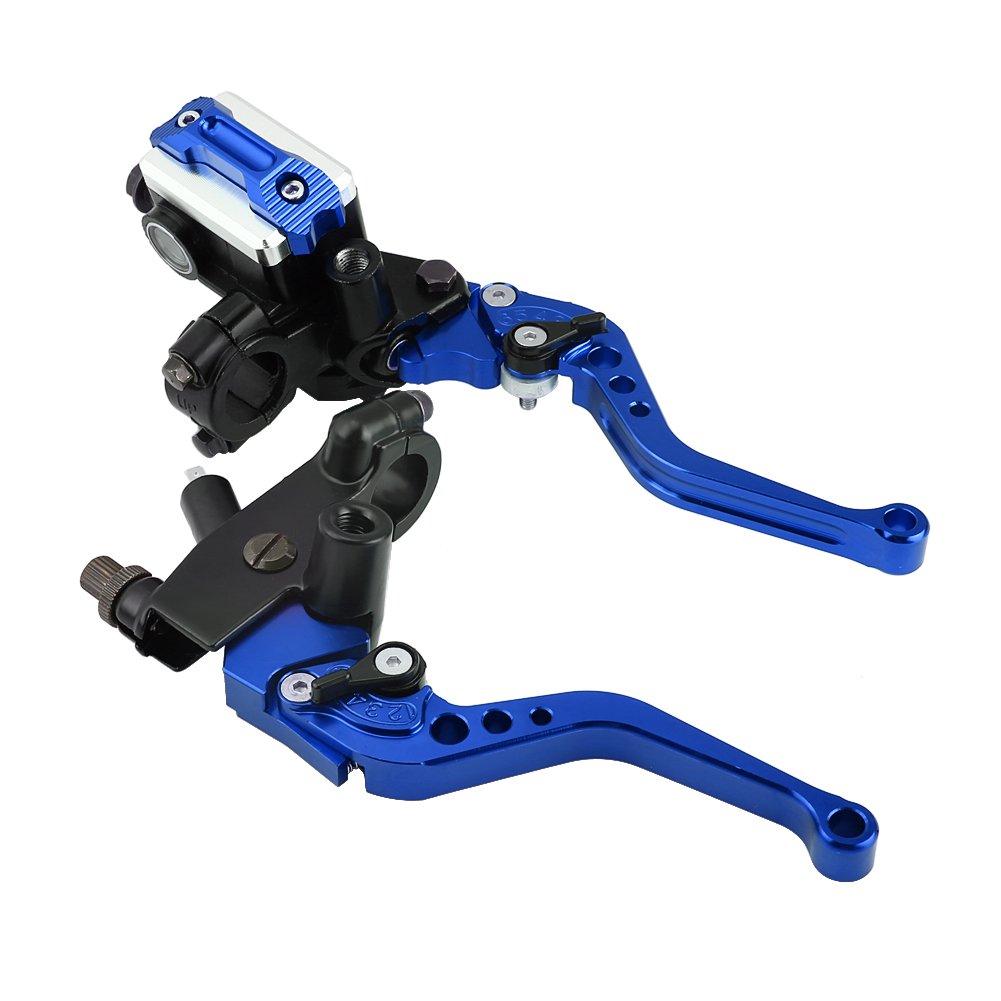 Keenso 1 Pair Adjustable Break and Clutch Levers, 7/8" Universal Motorcycle Brake Clutch Master Cylinder Reservoir Levers for Motorbike(Blue)