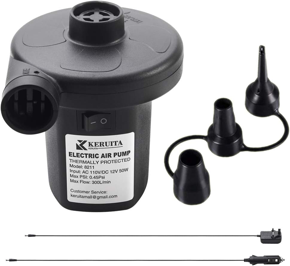 KERUITA Electric Pump Air Pump for Inflatables Airbed Pump Pool Toy Float Pump AC/DC 220V/12V