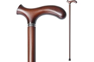 YIVIYAR Wooden Walking Cane with 5 Height for Men and Women, Handmade Wood Cane with Comfort Grip Handle, Supportive Mobility Aid for Seniors, Fashionable & Classic Lightweight Stick