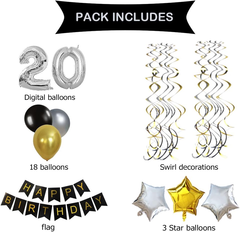 Kungyo 40eme Bon Anniversaire Decorations Banniere De Happy Birthday Noir Argent 40 Fournitures De Fete Parfaites Pour 40 Ans Etoile Ballon A Latex Tourbillons Suspendus Decorations Et Accessoires De Fete Pour Enfants Jeux Et Jouets Bhstripes Com