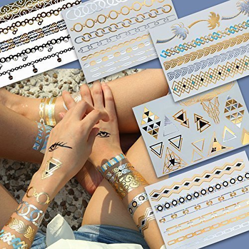 Modeschmuck BEAUTY, Gold Metallic Flash Tattoos, Armkettchen, 5 Sets 40 Motive