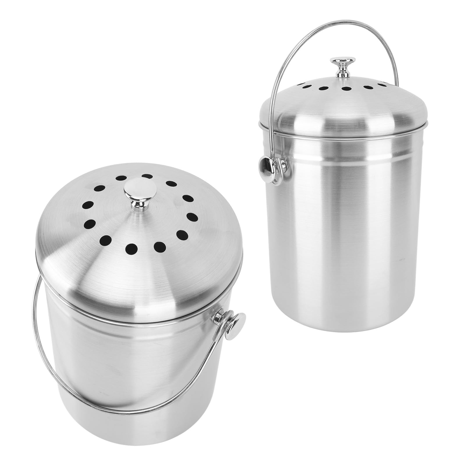 Ozgkee Compost Container Worktop Round Stainless Steel Odour Removal Compost Container with Carbon Filters Kitchen Worktop