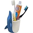 Kids Toothbrush Holder Toothbrush Organizer – Durable Silicone Animal Tooth Brush Holder – Easy to Clean Toothbrush and Toothpaste Holder – Toothbrush Holders for Bathrooms by Lily’s Home - Shark