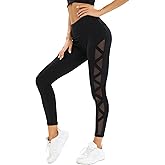 YUDESEN Mesh Workout Leggings, Yoga Pants with Pockets for Women, Tummy Control Yoga Pants Workout Athletic Running Leggings