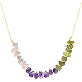 Natural Morganite Amythist Peridot Gemstone Bar Necklace for Women, Crystal Gems Healing Necklace, Chakra Stone Yoga Stone Necklace Meditation Gemstone Size 3-8 mm Approx (Gold-Plating)