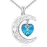 TRISHULA Crescent Moon Necklace 925 Sterling Silver Eye of Horus Animal Moon Pendant with Heart Crystal Birthday Jewelry Gift for Women Christmas Gifts for Her