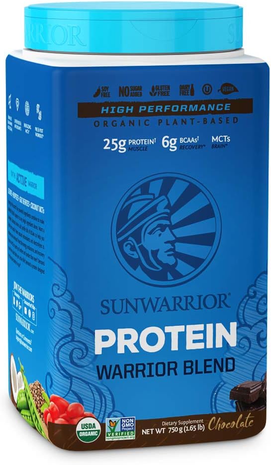Sunwarrior Warrior Blend, Organic Vegan Protein Powder with BCAAs and Pea Protein (Chocolate, 30 Servings): Health & Personal Care