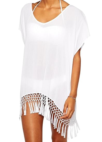 Robe De Plage Femme Cache Maillot De Bain Tunique Paréo En Mousseline Crochet Dentelle Pour Eté Couvrir Bikini Style Bohême Grande Taille Blanche