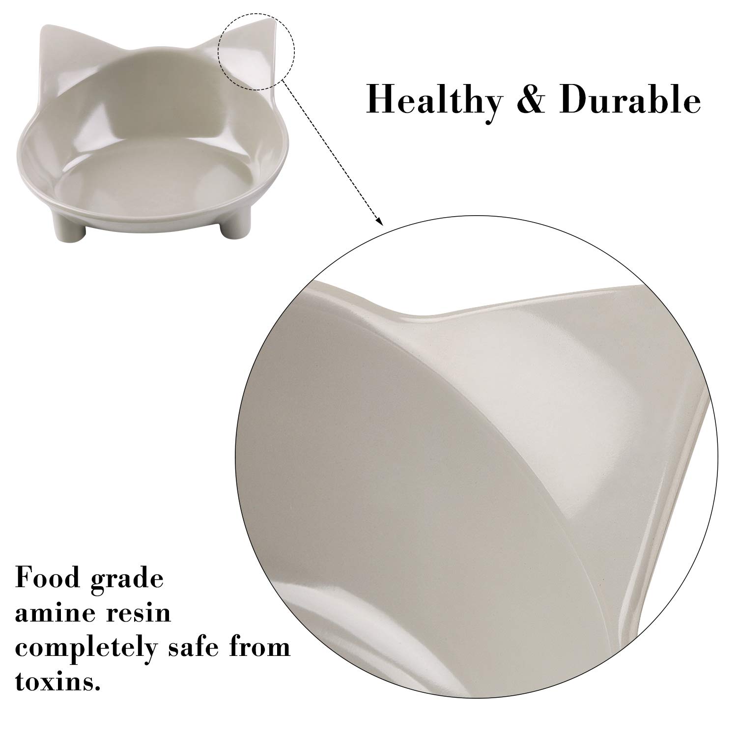 Legendog 3Pcs Cat Bowls Anti-Slip Cat Food Bowls Multi-Purpose Cat Dish Pet Feeding Bowl Cat Water Bowl (Black& White& Grey)