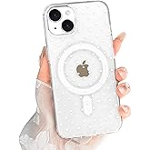 Oylaxoy for iPhone 14 Clear Magnetic, Case with Cute Fashion Polka Dot Aesthetics Design, Raised Lens Edge Protection, Stylish Slim Soft TPU Protective Cover for iPhone 14, White