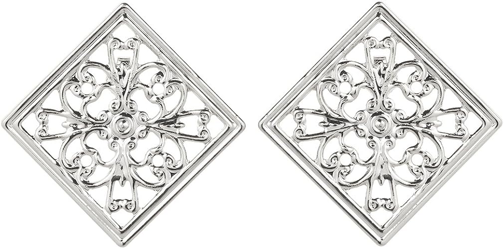 Amazon アクセサリーショップピエナ 樹脂製スリムポスト スクエアひし形 透かし模様 アラベスク 幾何学模様 ボタニカル柄 スタッドピアス シルバー ピアス 通販