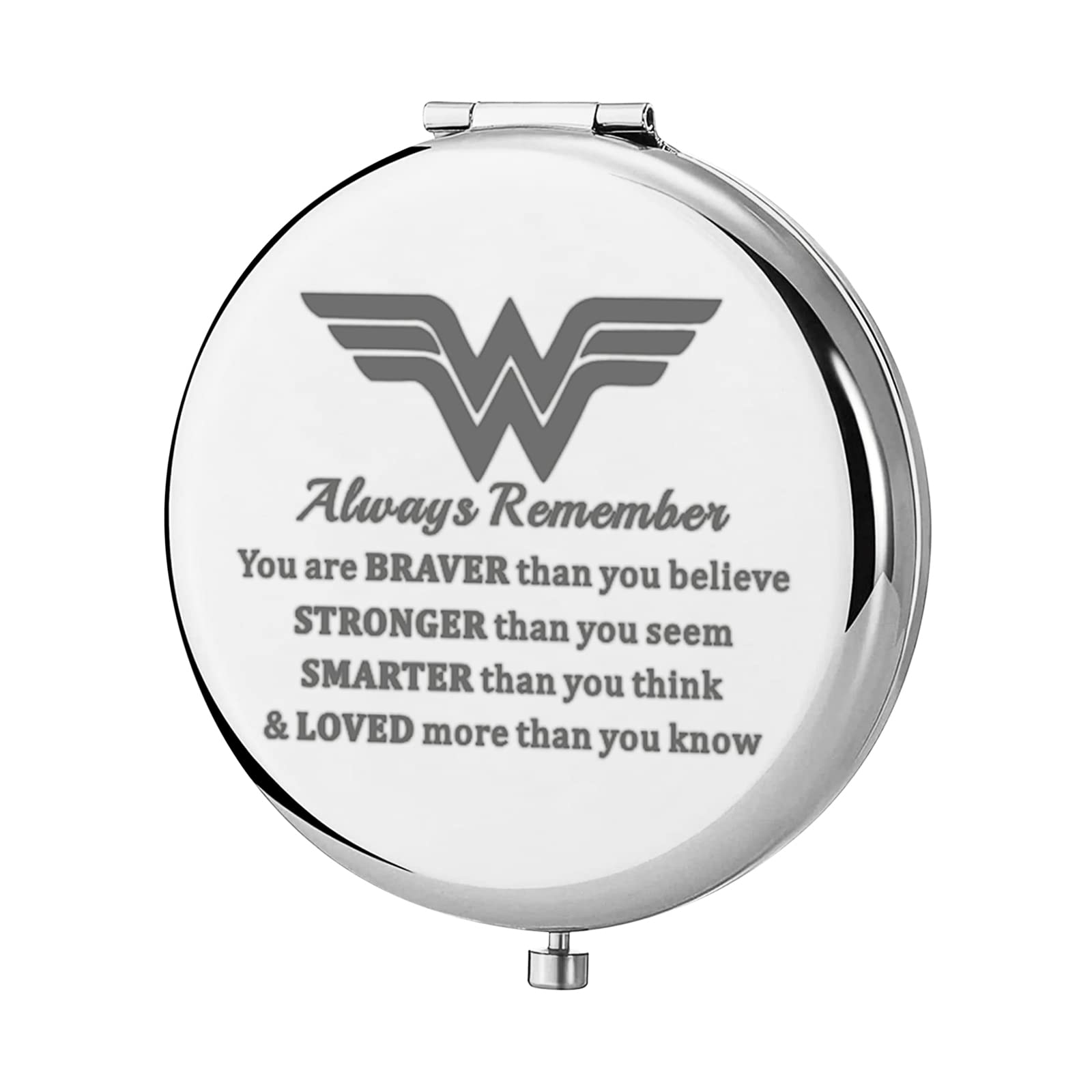 KEYCHIN Heroine Pocket Mirror Diana Fans Gift - You are Braver Stronger Smarter Than You Think - Compact 6.5cm Mirror with Double-Sided Magnifying Glass