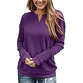 TICTICMIMI Women's V Neck Long Sleeve Tops Lightweight Sweatshirts Button Fall Shirts