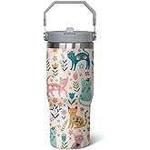 qwpmvhsak 30 Oz Cat Flip Straw Tumbler, Insulated Stainless Steel Travel Coffee Cup Mug, Cat Gifts