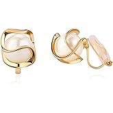 FAN&LOUIS Pearl Clip On Earrings,14K Gold Plated Pearl Stud Small Clip-On Earrings for Women Trendy Lightweight for Non-Pierced Ears Teen