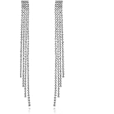 ICHIOLRE Silver Dangle Earrings: Rhinestone Tassel Crystal Chain Chandelier Statement Earrings for Women