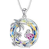 TOUPOP Flamingo Gifts for Women 925 Sterling Silver Flamingo Necklace Palm Tree Pendant Crystal Flamingo Jewelry Birthday Valentines Day Gifts for Women Her Girlfriend