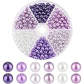 PH PandaHall 300pcs 6 Colors 6mm Glass Pearl Beads, Round Purple Pearls Small Craft Pearls Loose Beads Spacer Beads with 1mm Hole for Jewelry Beading Earrings Bracelets Necklaces Making DIY Crafts