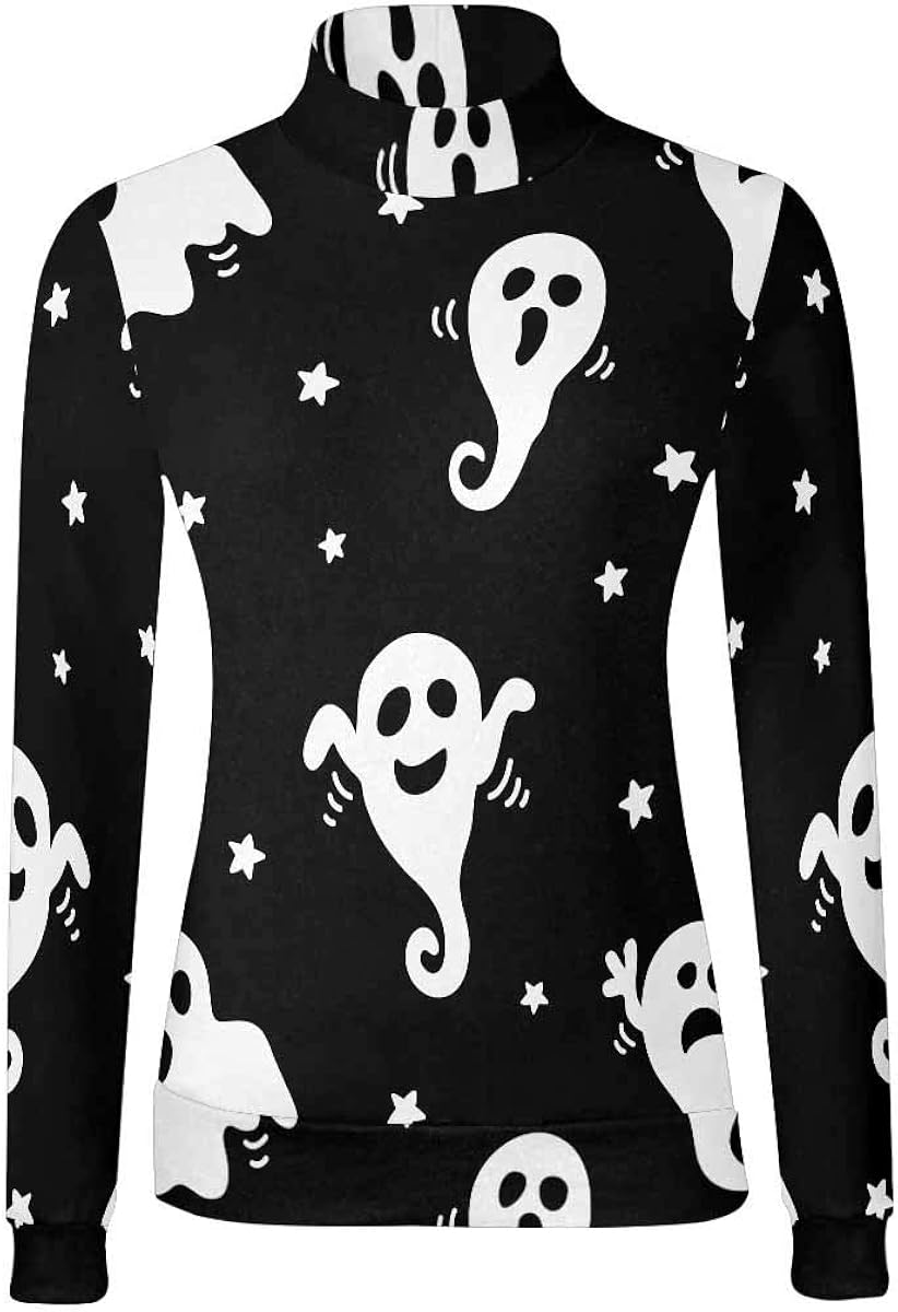 InterestPrint White Ghosts Stars Black Halloween Women's Lightweight 