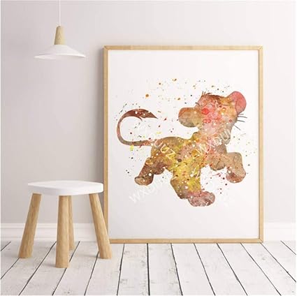 Zmpq Roi Lion Affiche Aquarelle Dessin Anime Simba Nordique Murale Chambre D Enfants Art Peinture Decoration De La Maison Peinture 40x50 Cm Pas De Cadre Amazon Fr Cuisine Maison