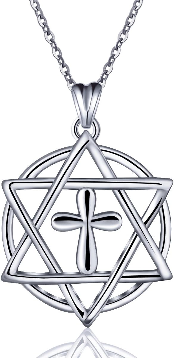 Eudora 925 Sterling Silver Star of David Round Circle Cross Pendant Necklace for Women Necklace Jewellery Best Gift,18inch Chain