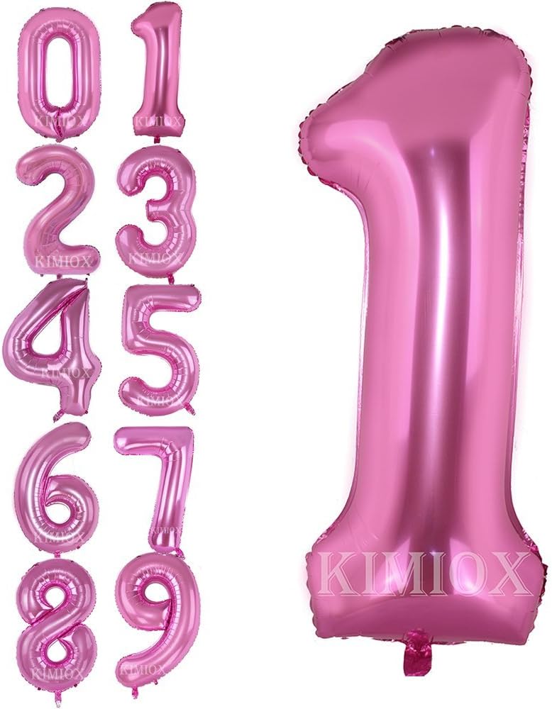 KIMIOX Number Balloons, 2 Pcs 40 Inch Birthday Number Balloon Party Decorations Supplies Helium Foil Mylar Digital Balloons (Pink Number 1)