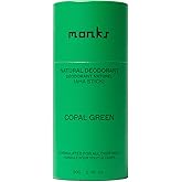 MONKS Whole Body Natural Deodorant Stick - For Women and Men, Aluminum-Free, Baking Soda Free, Organic AHA’s, Pure Essential Oils (Copal Green)