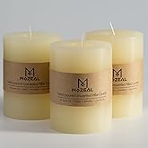 MOZEAL 3" x 4" Hand-Poured Unscented Candle,Dripless Pillar Candle Set of 3,Long Clean Burning,Approx 72 Hours Burn Time,Rustic Country Style,Wedding,Dinner,Christmas and Home Decor,Ivory
