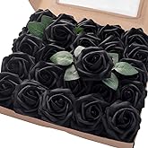 Floroom Artificial Flowers 25pcs Real Looking Black Foam Fake Roses with Stems for DIY Wedding Bouquets Centerpieces Arrangements Party Tables Home Halloween Decorations